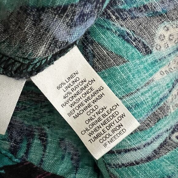 Ann Taylor Loft Linen Tropical Dress Womens Sz14 Blue Short Sleeve Tie Waist - Picture 8 of 10